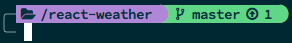 Left side of terminal prompt showing clean git state with commit difference from upstream.