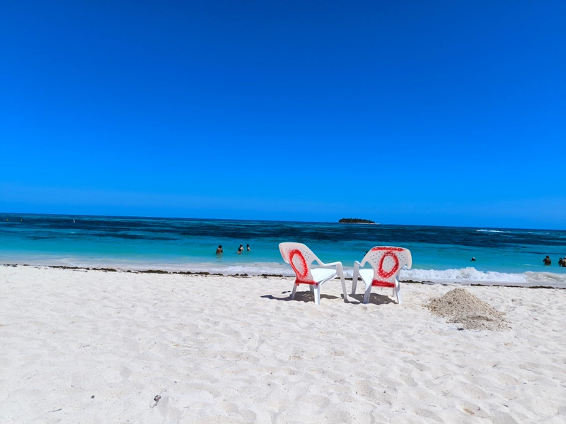 The view of Johnny Cay from Playa Spratt Bight beach in San Andrés, Colombia.