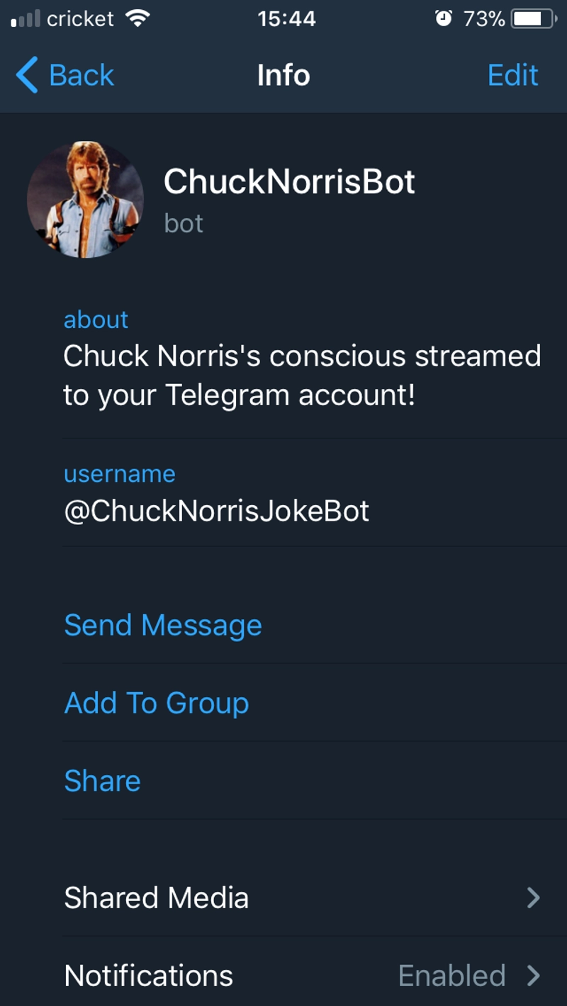 Screen with all the info about Chuck.