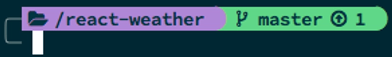 Left side of terminal prompt showing clean git state with commit difference from upstream.